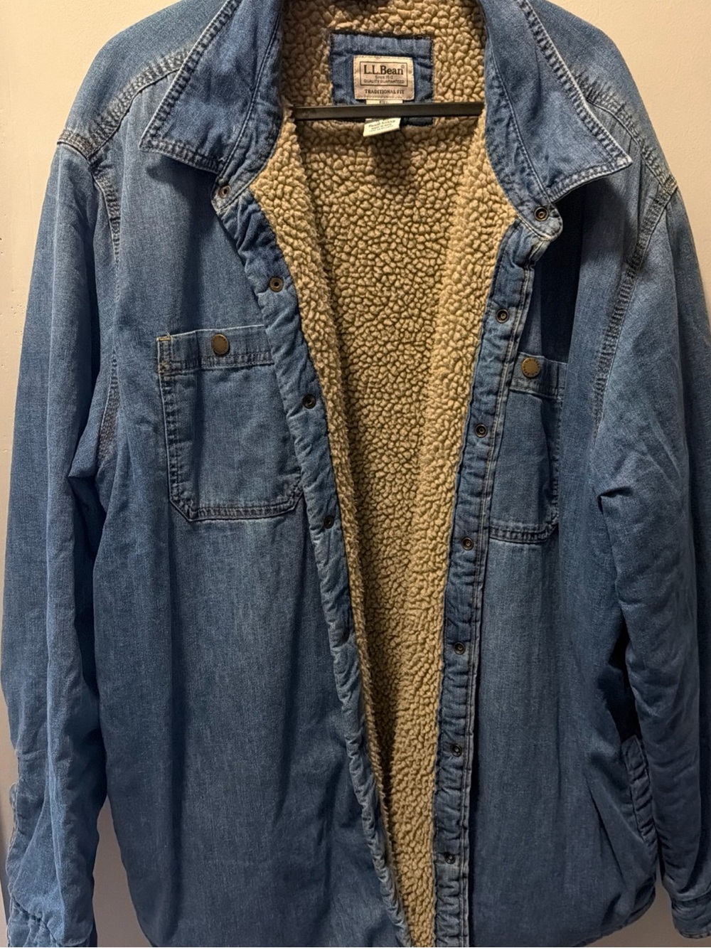 L.L. Bean Denim Sherpa-Lined Jacket in Blue and Cream